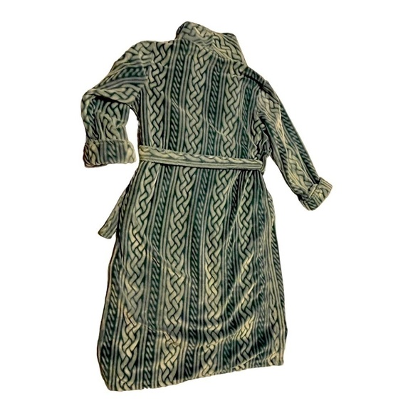 CABERNET robe teal tonal weave pattern thick velour belt tie front size small - Picture 2 of 8